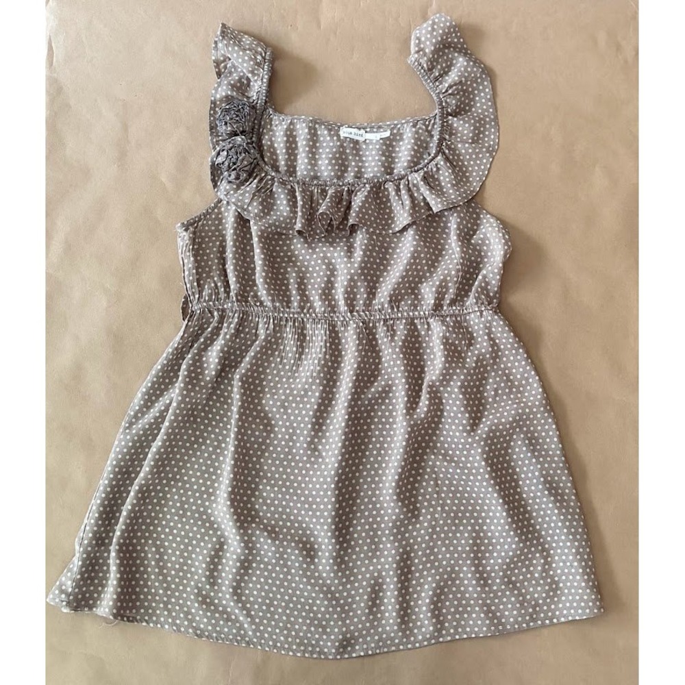 Anthropologie Blue Bird Polka Dot Ruffle Rosette Empire Waist Top Large Bohemian
